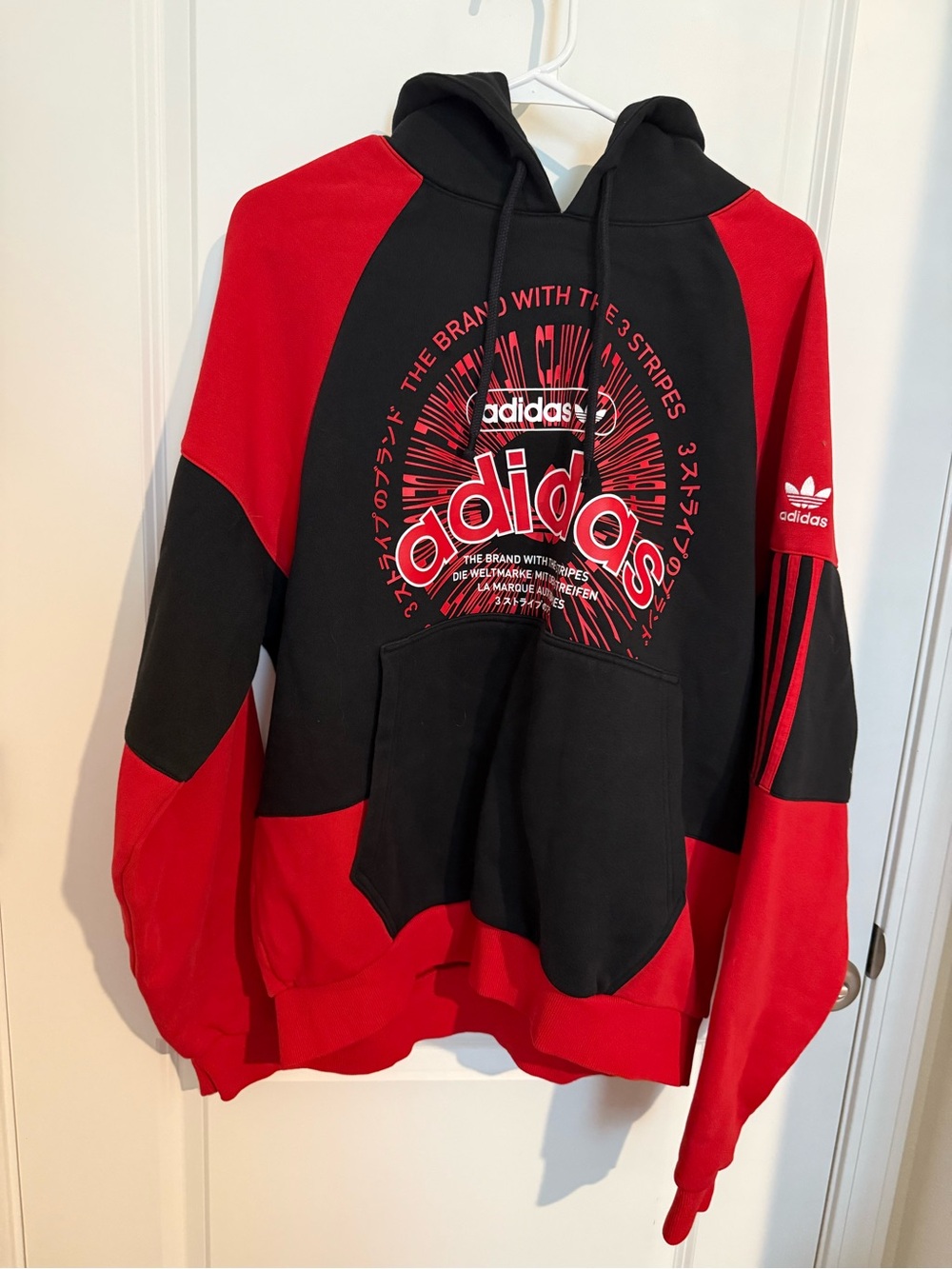 Adidas Originals Red and Black Hoodie with Graphic Logo